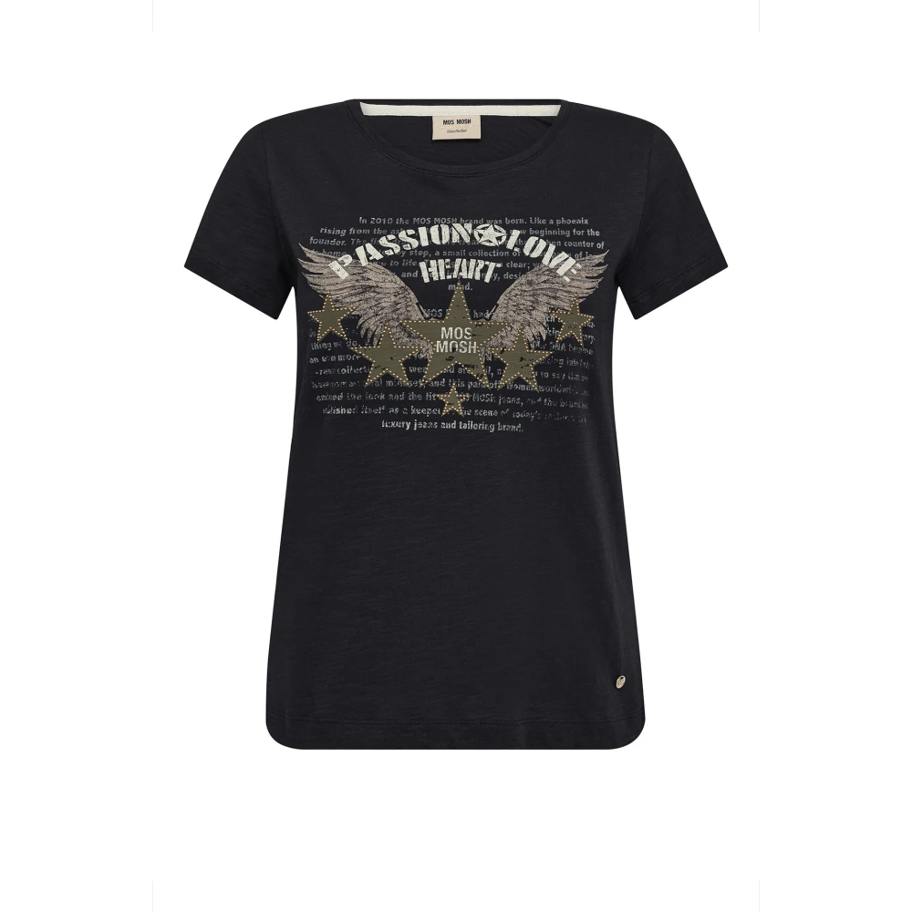 MOS MOSH Zwarte Tee met Slimme Print Black Dames