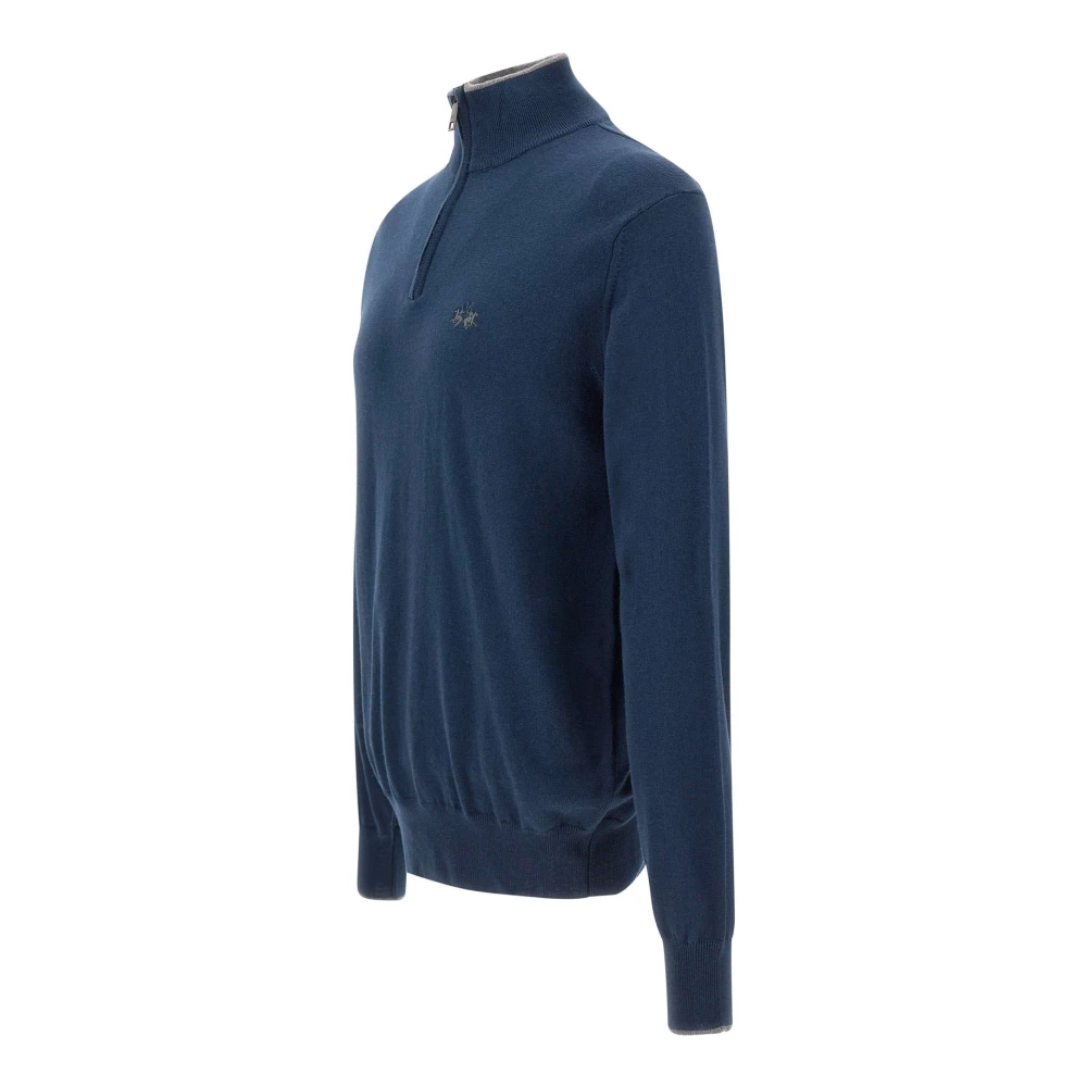 LA MARTINA Blauwe Katoen Wol Trui met Halve Rits Blue Heren
