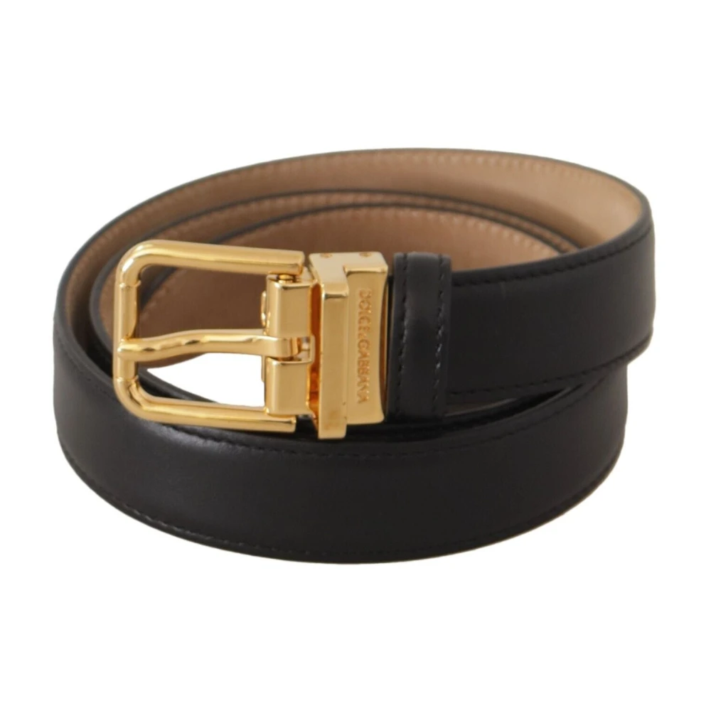 Dolce & Gabbana Elegante zwarte leren riem met gegraveerde metalen gesp Black Dames