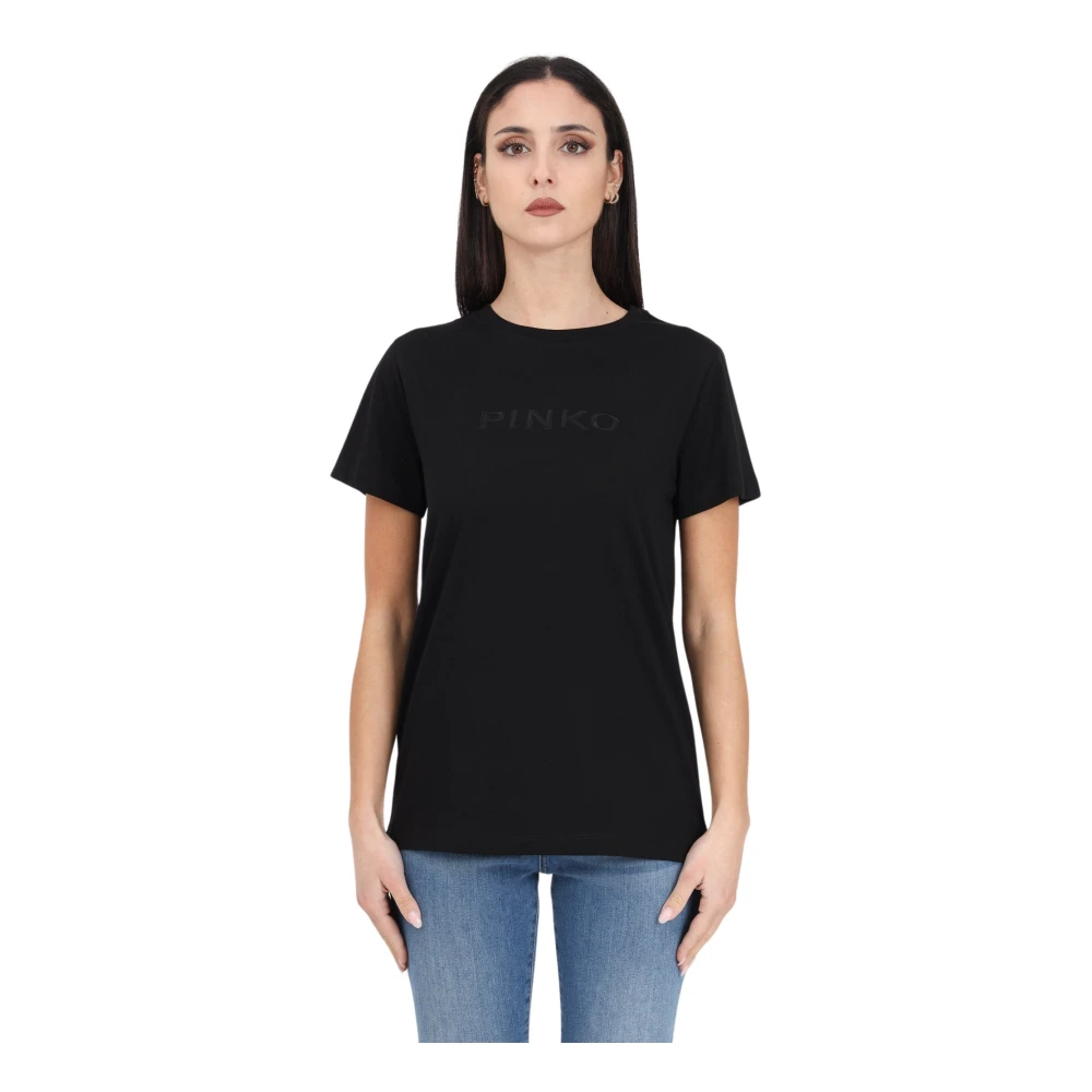 Pinko Geborduurd Logo Kortemouw T-Shirt Black Dames