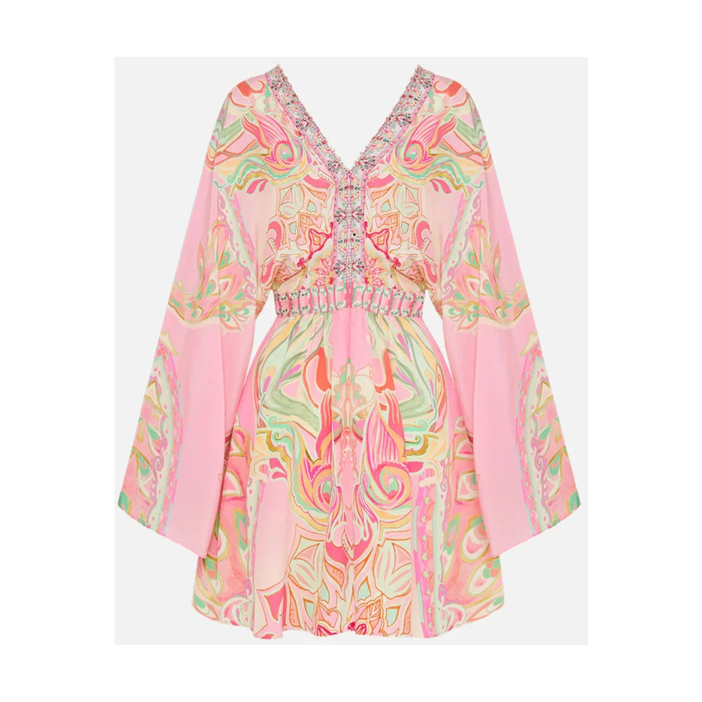 Camilla Gebundelde Kimono Zijden Mini Jurk Multicolor Dames