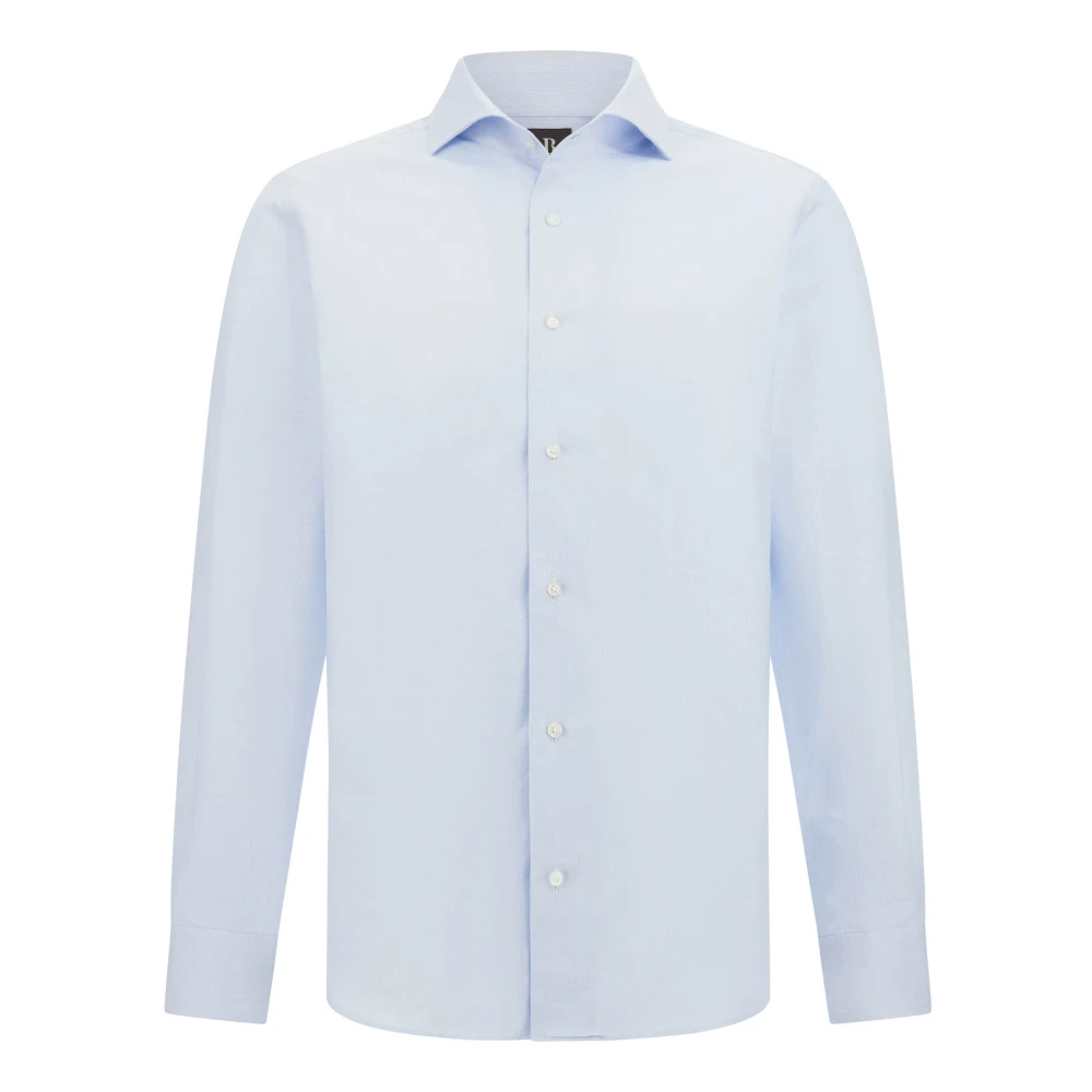 Boggi Milano Regular Fit Gestreept Katoenen en Linnen Overhemd Blue Heren