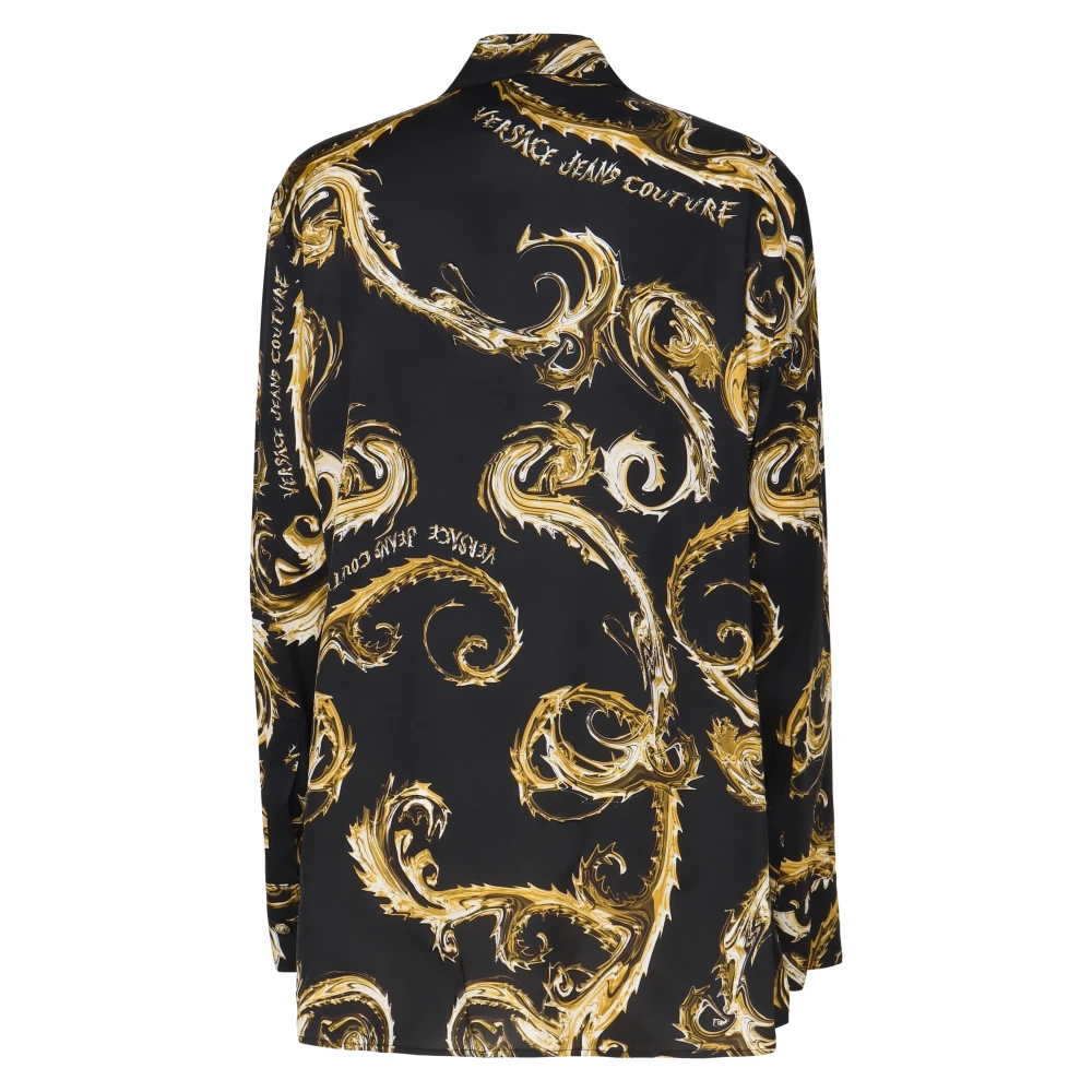 Versace Jeans Couture Zwarte Overhemd Italiaanse Kraag Knoopsluiting Black Dames