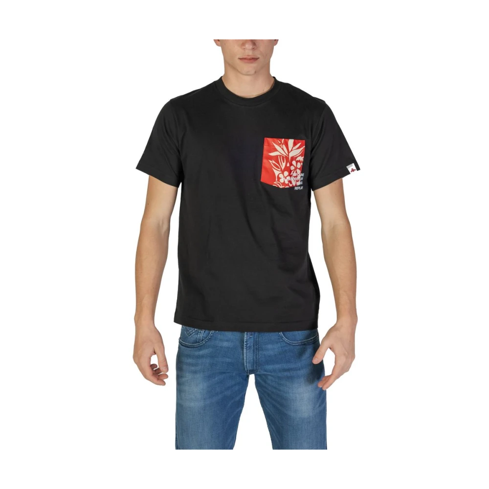 Replay Zwart Katoenen T-Shirt Korte Mouw Black Heren