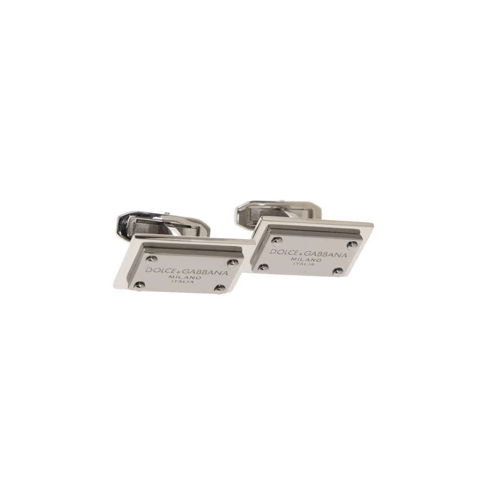 Dolce & Gabbana Men's Gray Clips Bars, One Size, Logo-Engraved Cufflinks