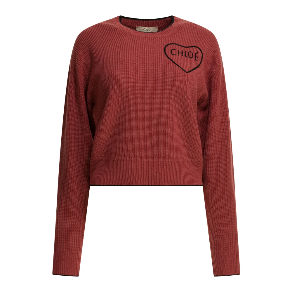 Chloé , Round-Neck Knitwear, Female, Pink, S, Women's Knitwear Clothing Pink Ss26