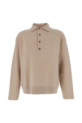 Beige Polo Krage Ulltröja