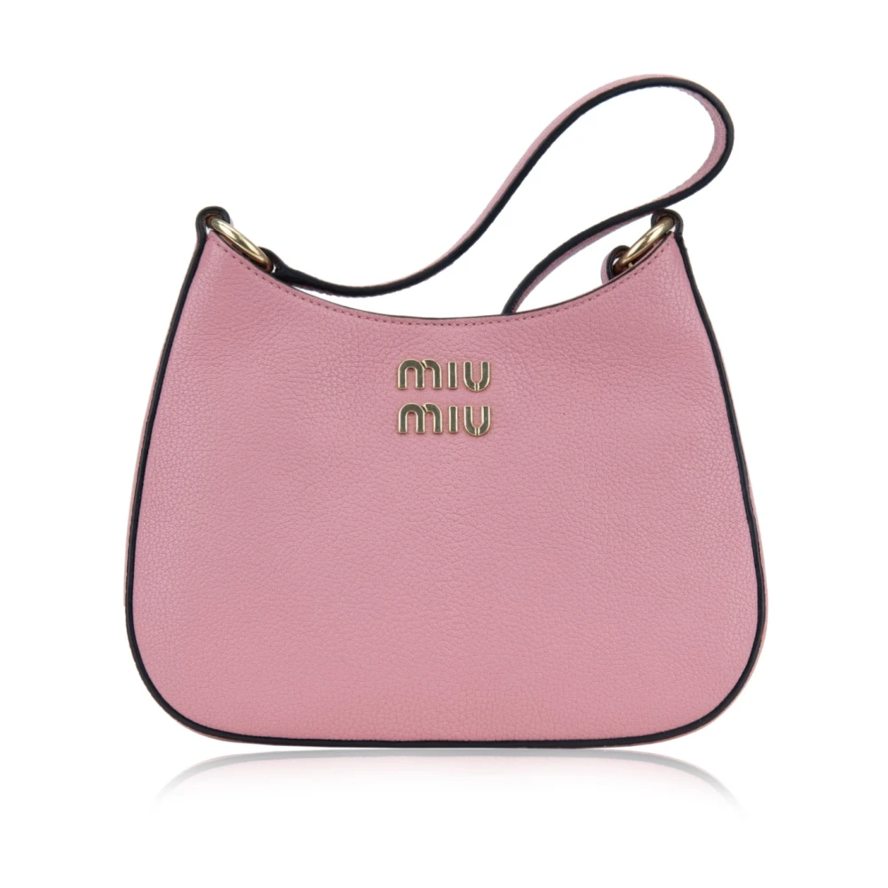 Miu Leren handtas met magnetische knoop Pink Dames