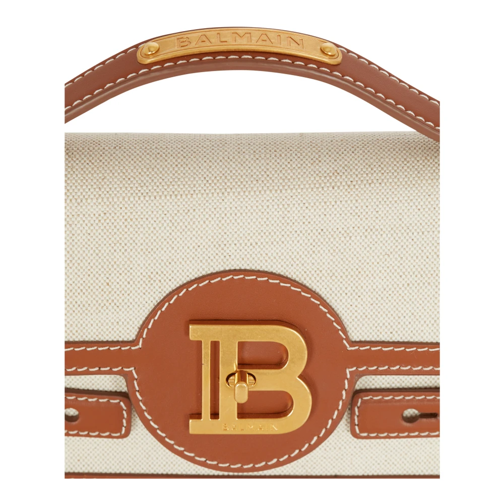 Balmain B-Buzz 24 canvas en leren tas Beige Dames