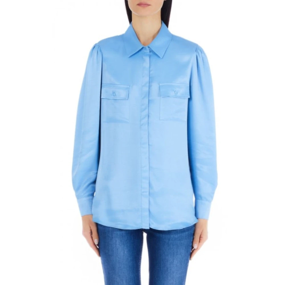 Liu Jo Milieuvriendelijke Satijnen Viscose Overhemd Blue Dames