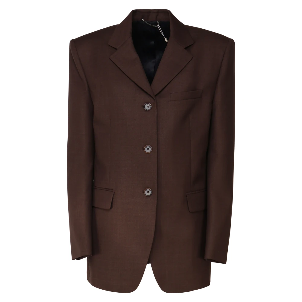 Brun Ull Blazer Knappelukking