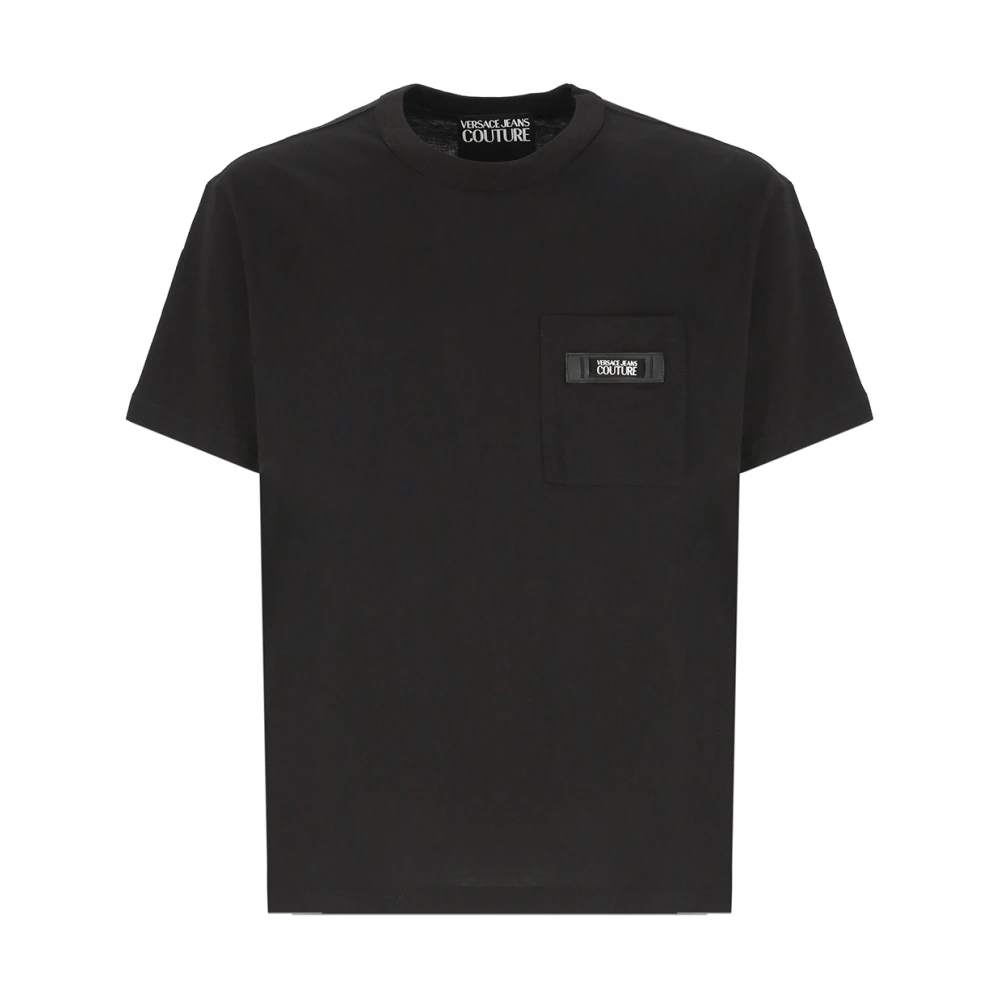 Versace Jeans Couture Zwarte T-shirts en Polos met Appliqué Logo Black Heren