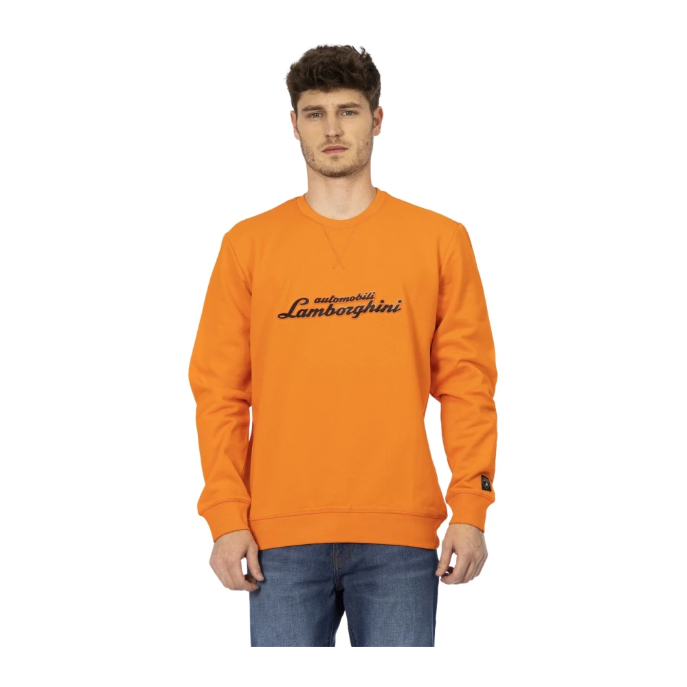 Automobili Lamborghini Crewneck Sweatshirt Front Print Logo Sleeve Orange, Herr