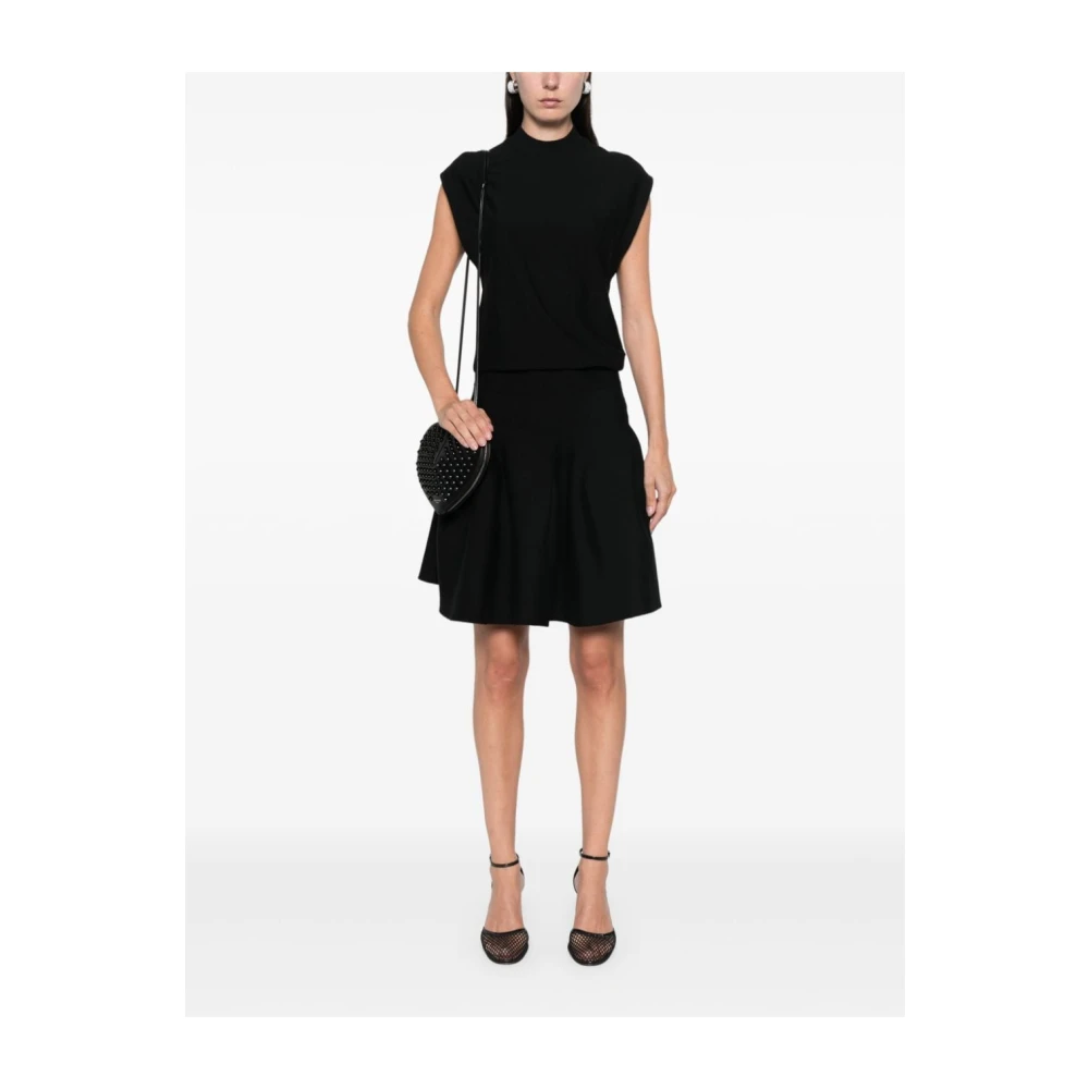 Alaïa Zwarte Geribbelde Godet Jurk Black Dames