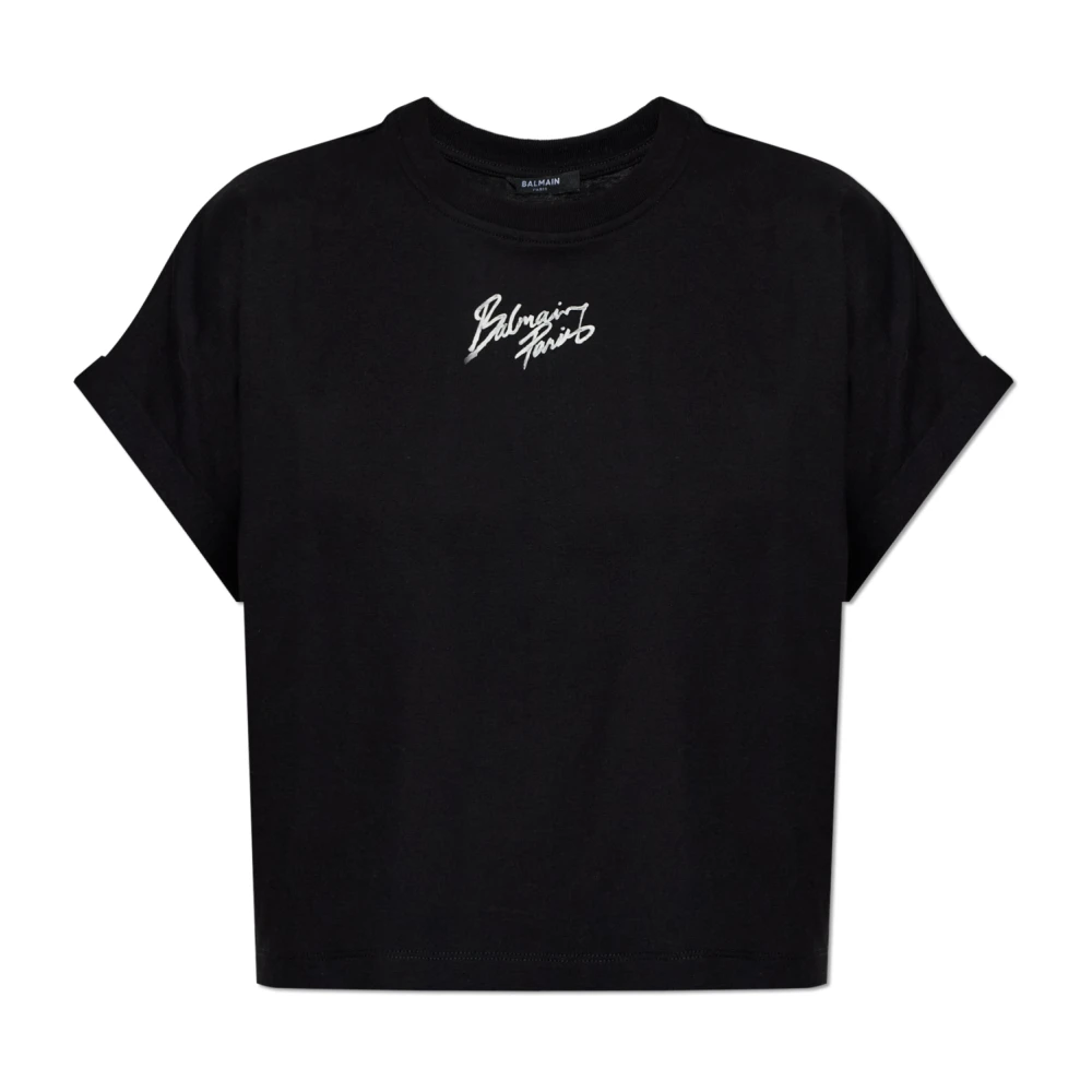 Balmain Black Logo-Print T-Shirt - Female - T-Shirts - S - Tops