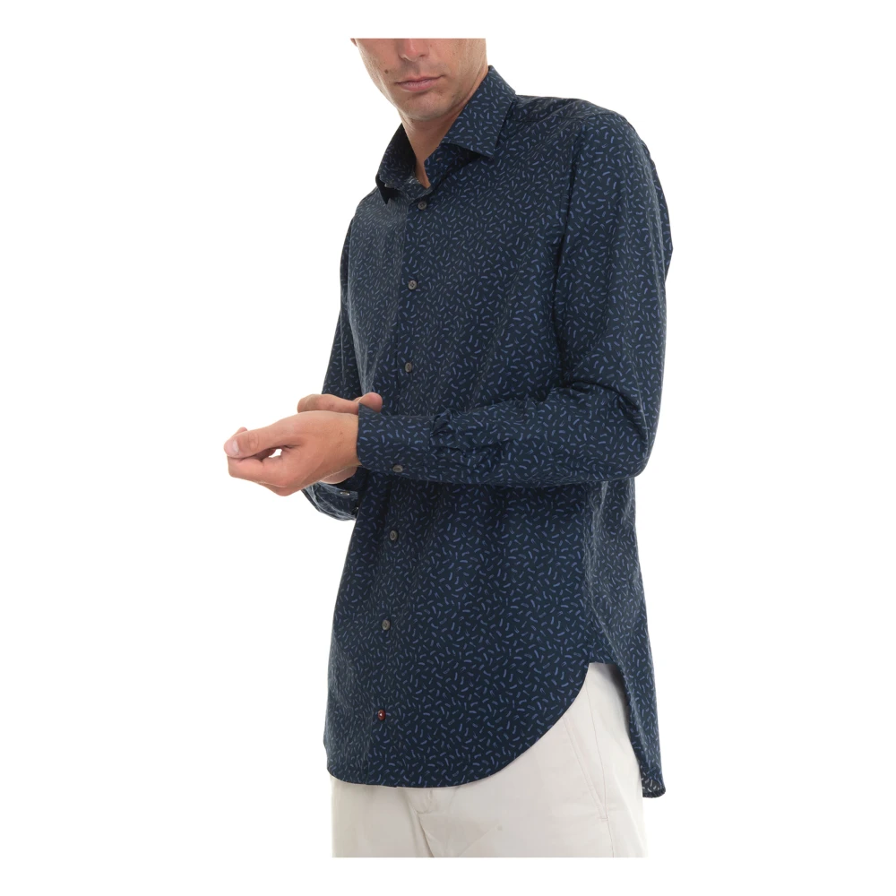 Càrrel Slim Fit Overhemd met Tegel Microprint Blue Heren