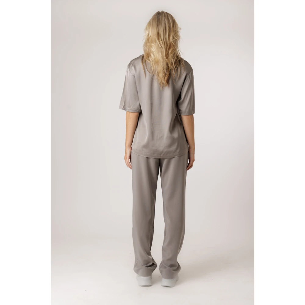 Samsøe Glanzende V-Hals Geplooide Top Gray Dames