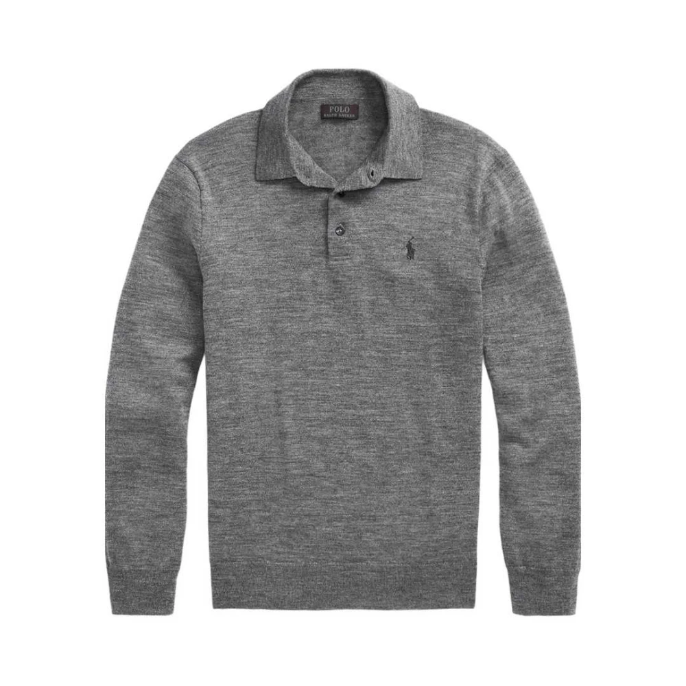 Polo Ralph Lauren Men's Gray Polo Shirts, 2XL, Polo In Lana Merino