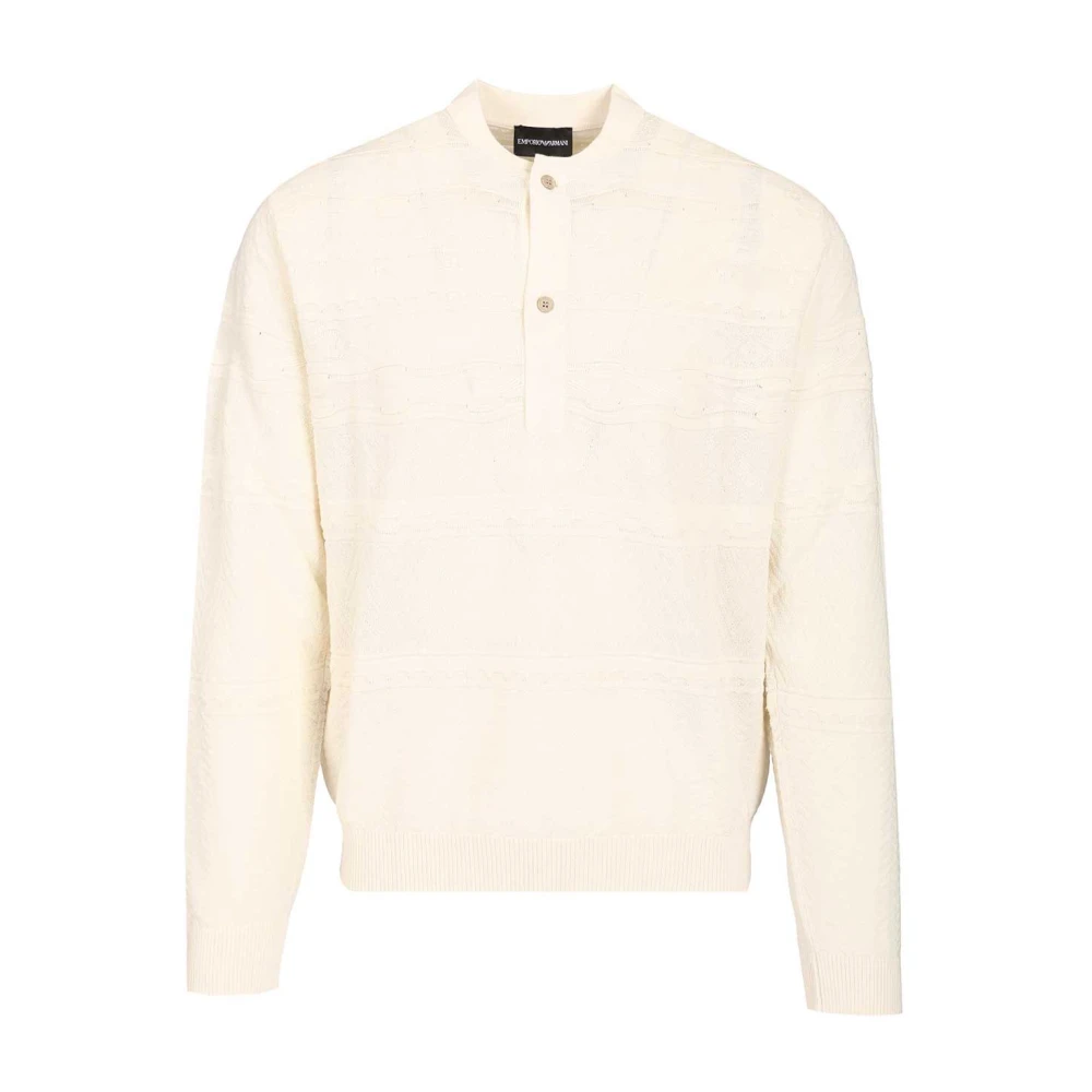 Emporio Armani Mannelijk Beige Truien & Vesten Heren, L, Katoen, Lyocell-Blend Jumper Met Henley-Halslijn
