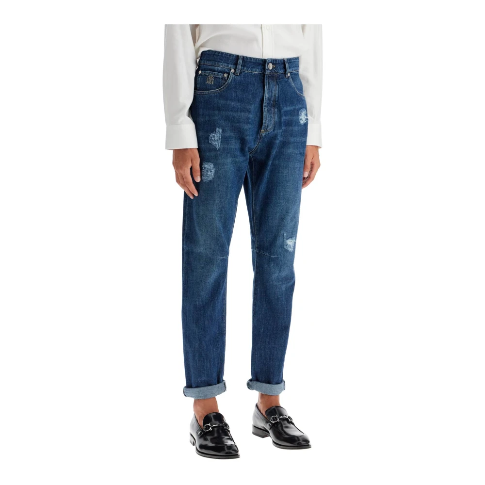 BRUNELLO CUCINELLI Gedistresseerde denim vrijetijdsfit jeans Blue Heren