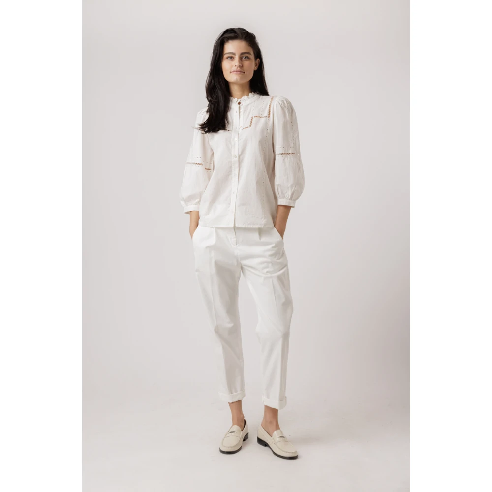BA&SH Blouse met geruffelde kraag en geborduurde details White Dames