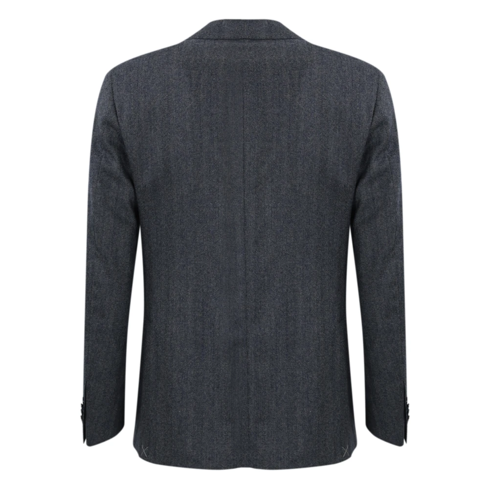 Corneliani Blauwe Wol Herringbone Denim Jas Blue Heren