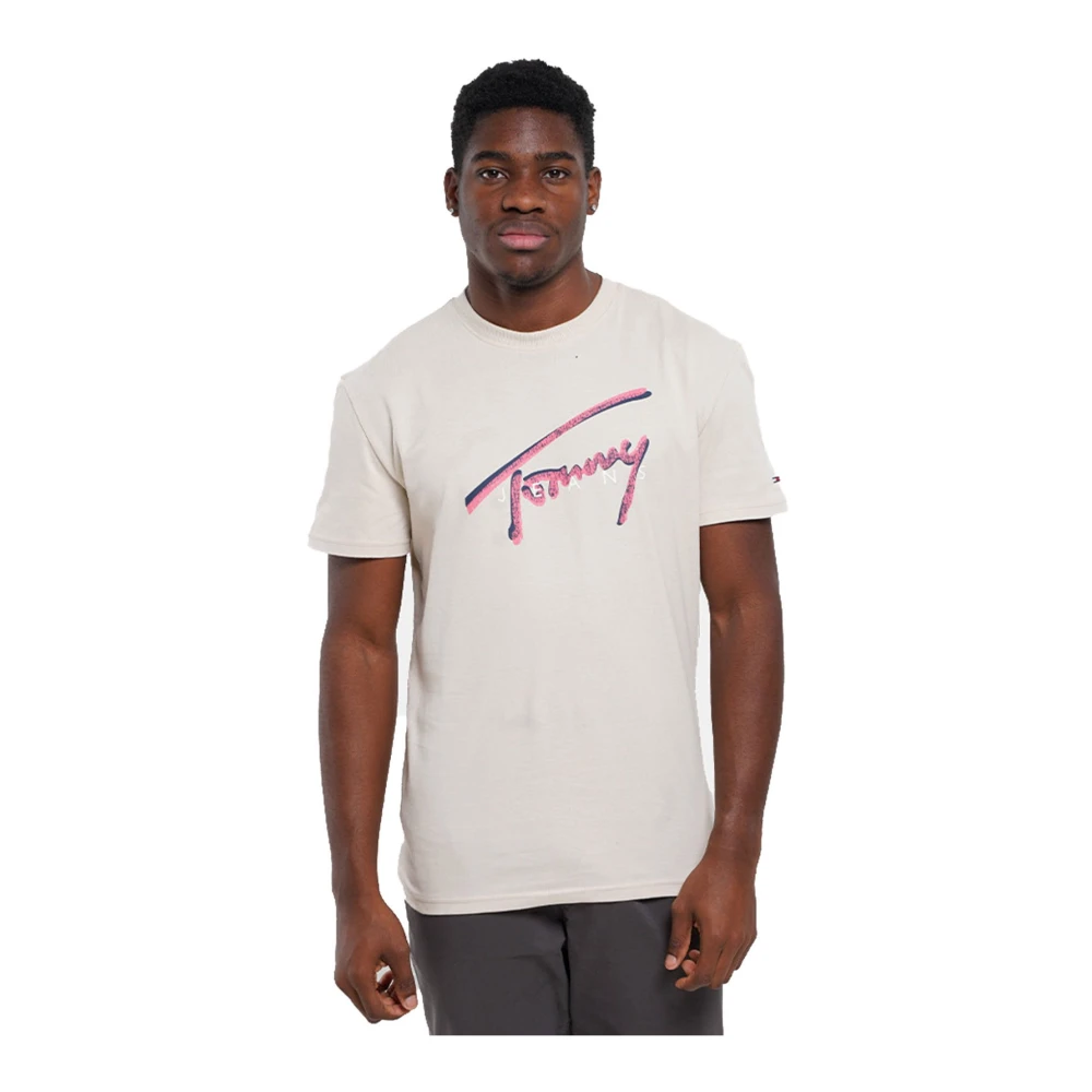 Tommy Jeans Handtekening Katoenen T-shirt Wit White Heren