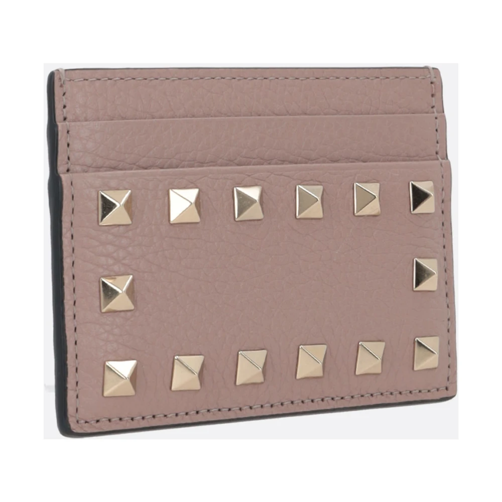Valentino Garavani Studded Leather Card Holder Beige Dames