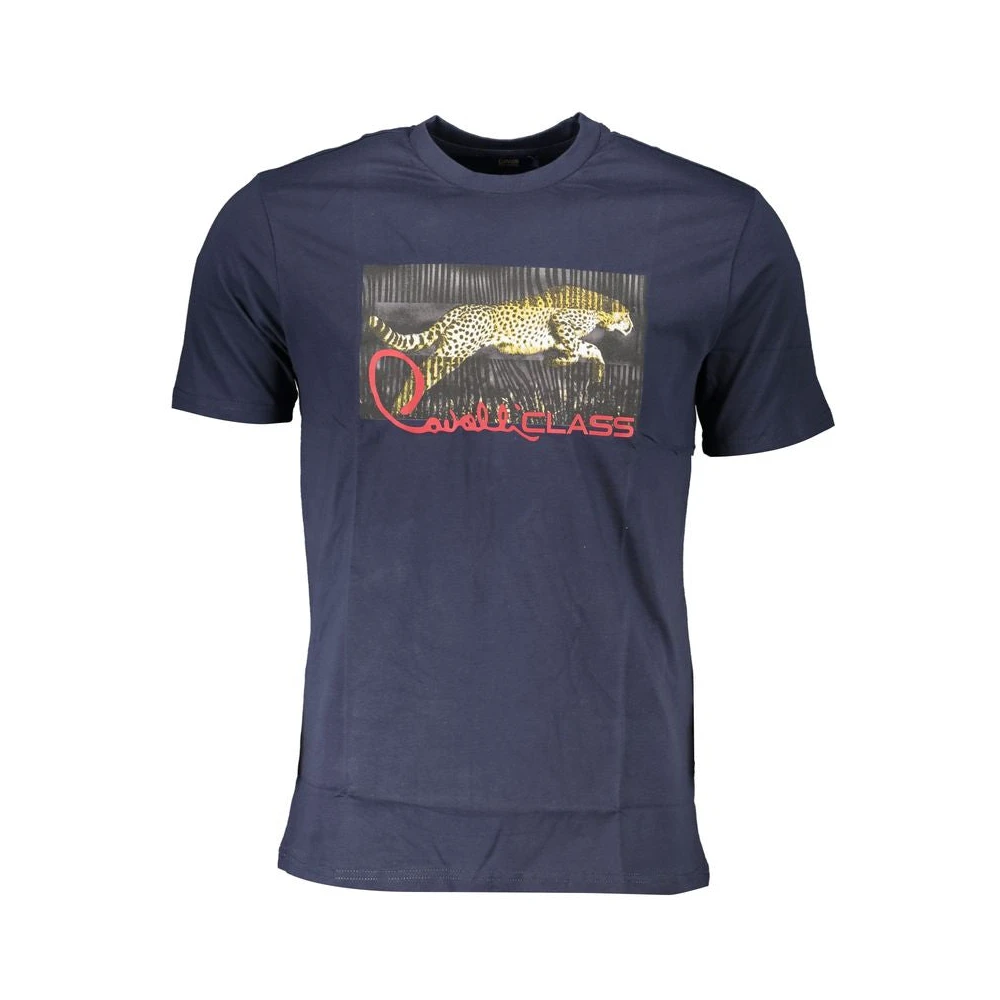 Cavalli Class Blauw Katoen Print Logo T-Shirt Blue Heren