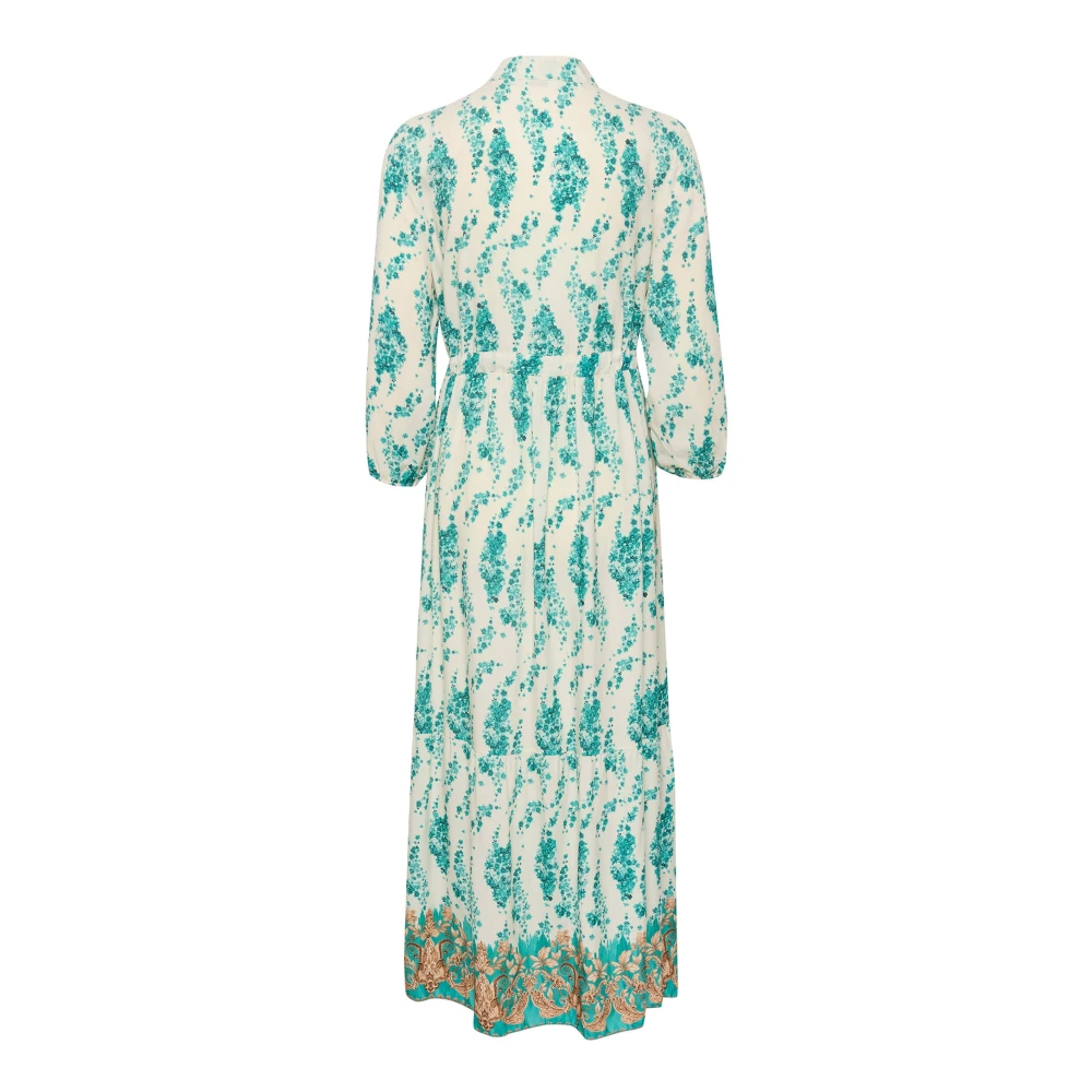 Cream Women's Green Ethnic Flower Long Dress With V-Neck - Midi Dresses - L/Xl - Dresses