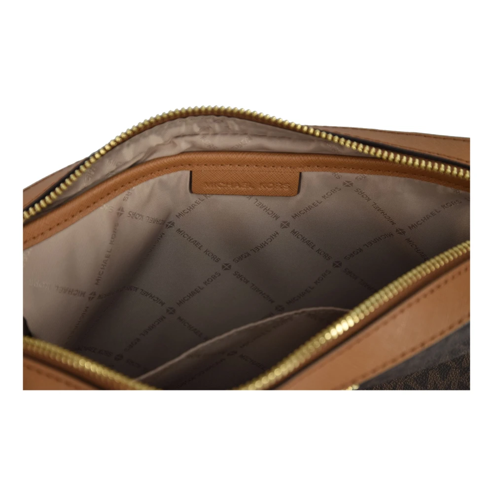 Michael Kors Bruine leren schoudertas met gouden accenten Brown Dames