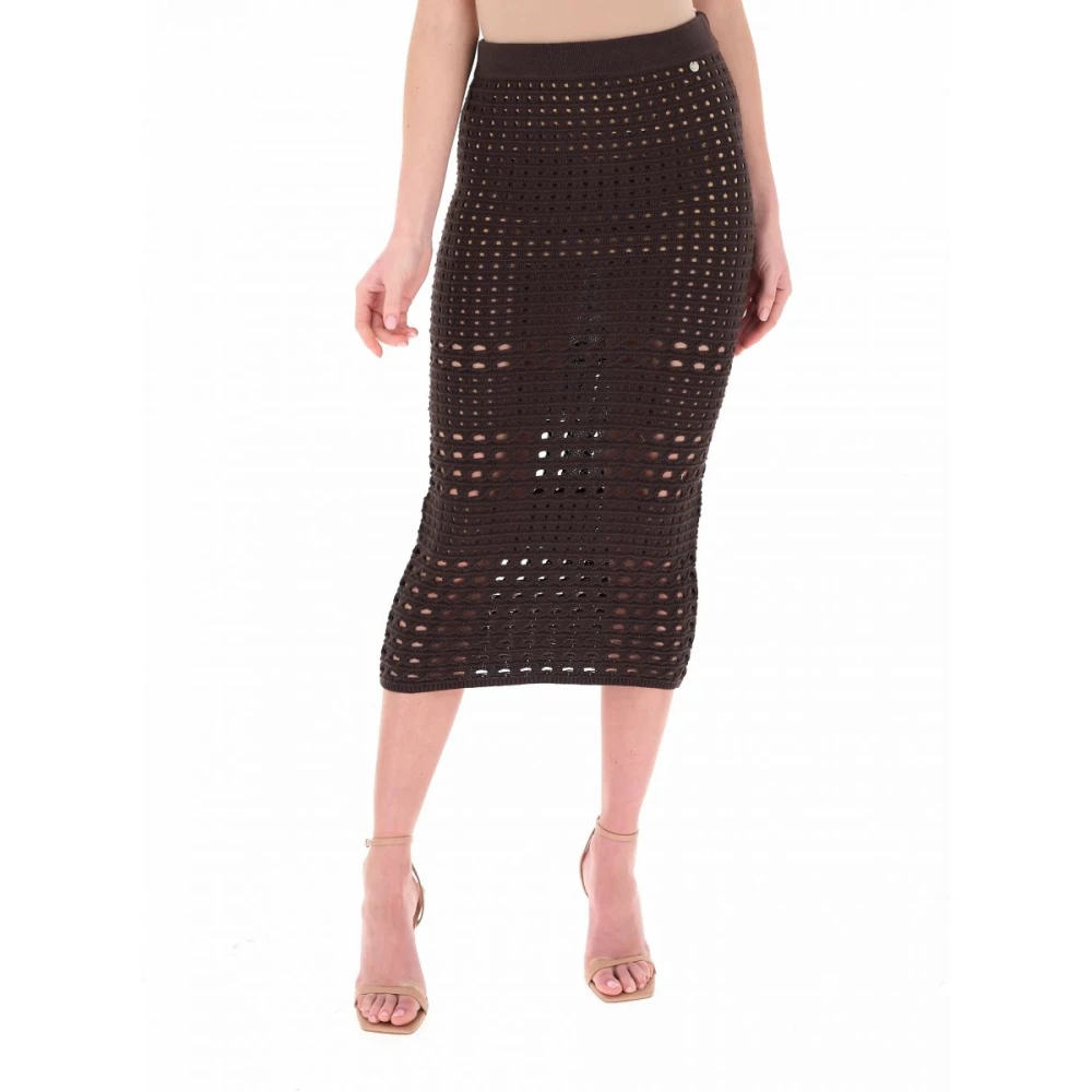 Liu Jo Kvinno Brun Kjolar Dam, S, Bomull, Crochet Midi Skirt