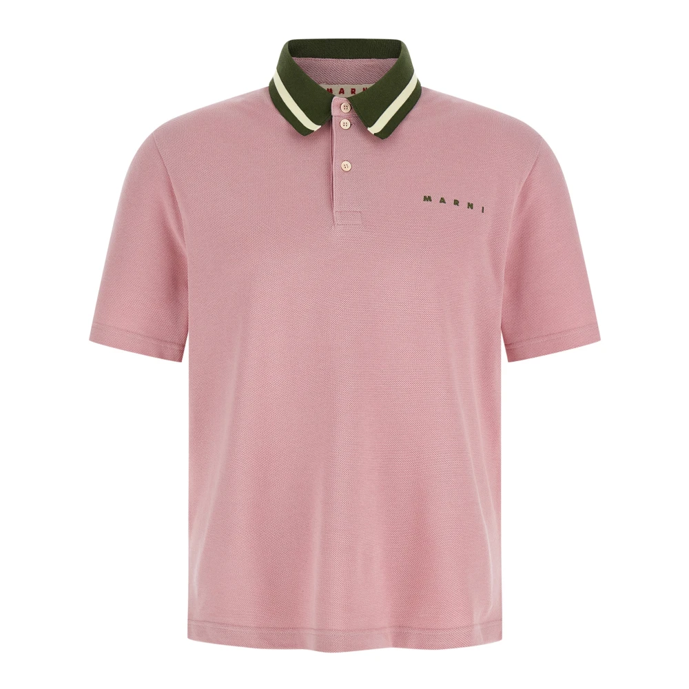 Marni Men's Pink Polo Shirts, Xl, Piqué Polo Shirt With Striped Collar
