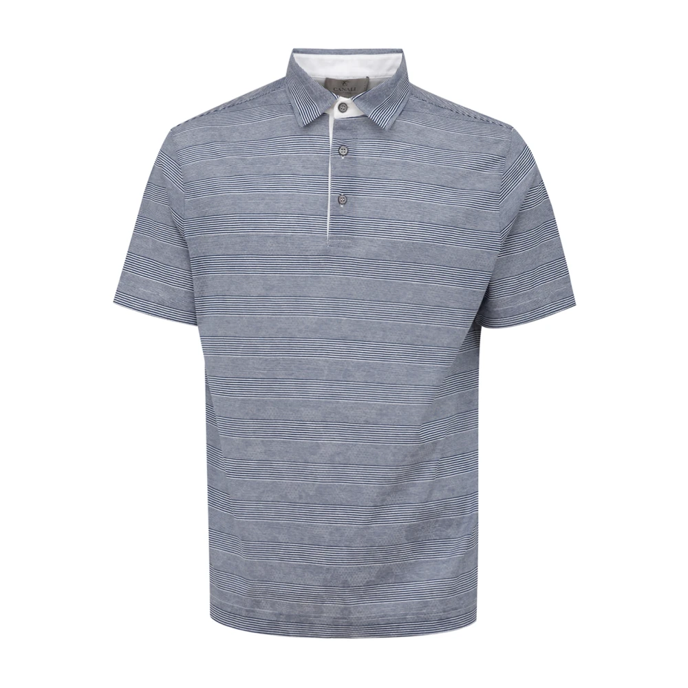 Canali Blauw Gestreept Poloshirt met Korte Mouwen Blue Heren