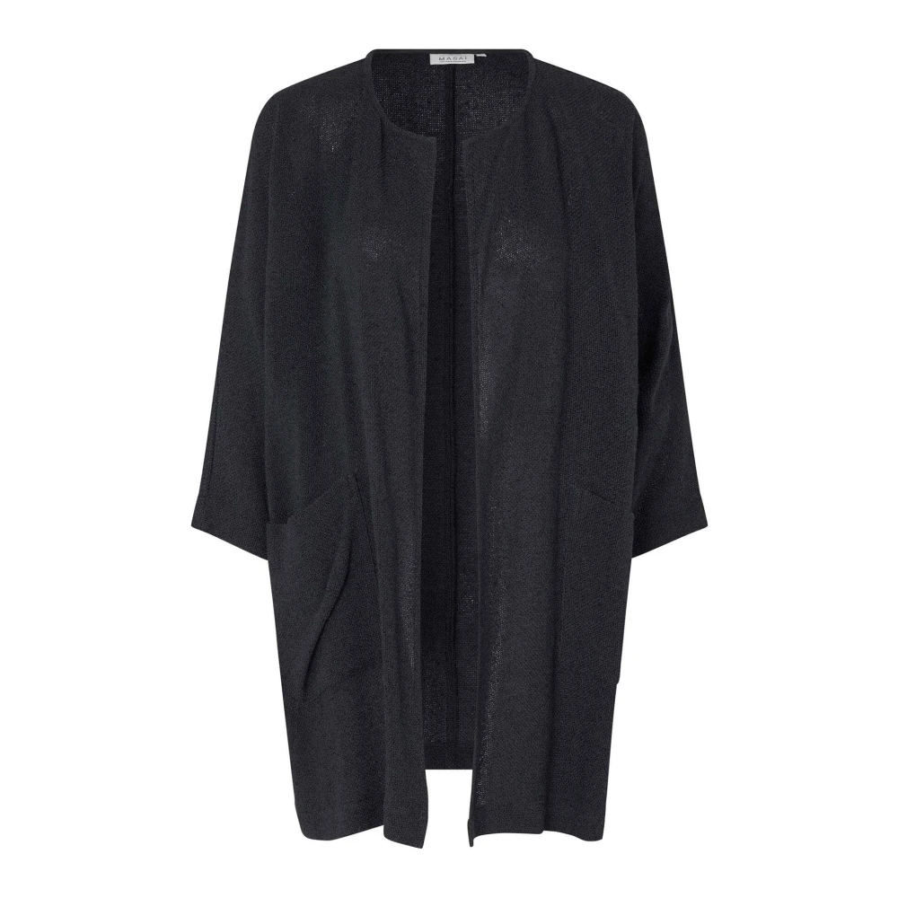 Masai Women's Black Open-Front Jacket With 3/4 Sleeves - Cardigans - Xl - Knitwear