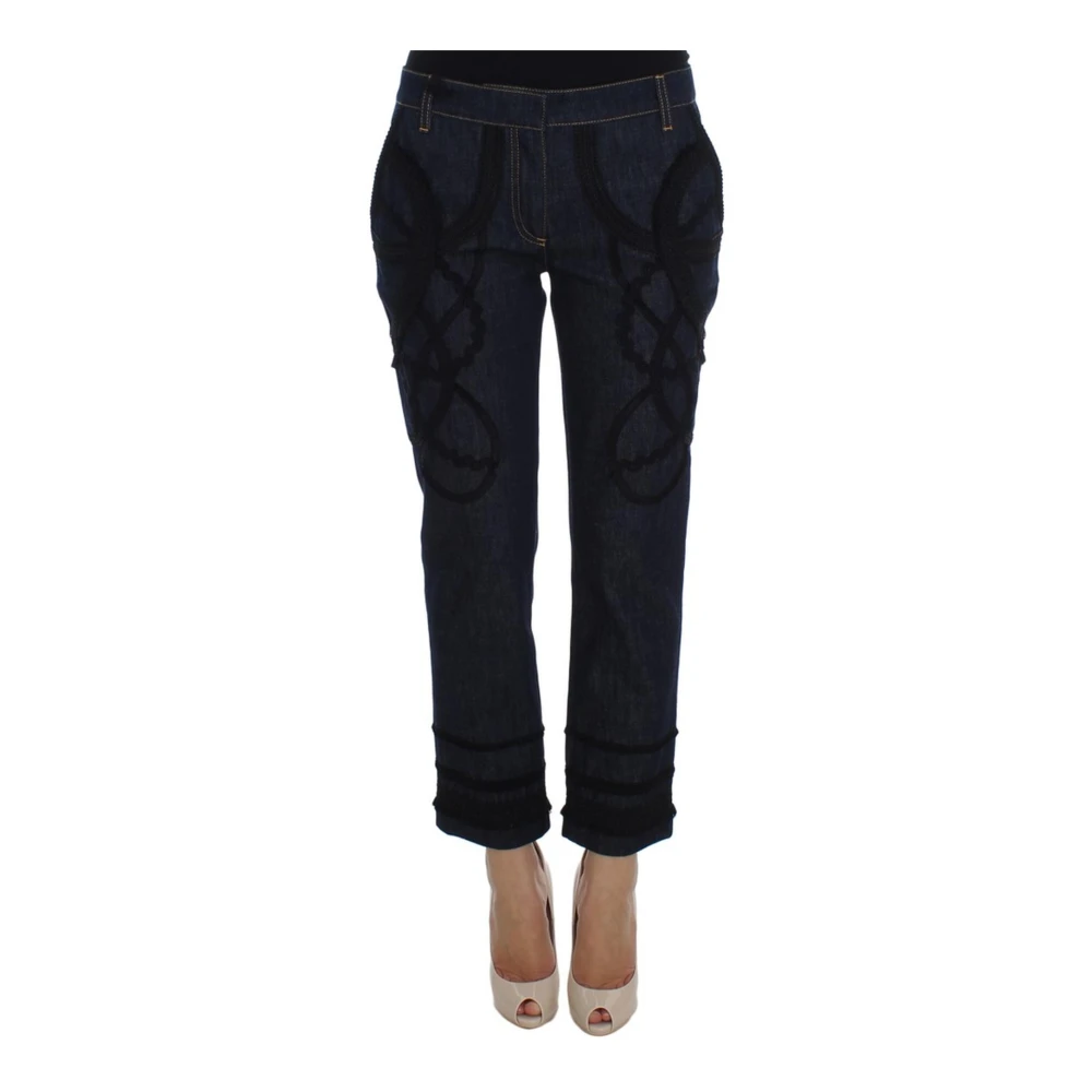 Dolce & Gabbana Women's Blue Cotton Denim Capri Jeans With Torero-Inspired Embroidery