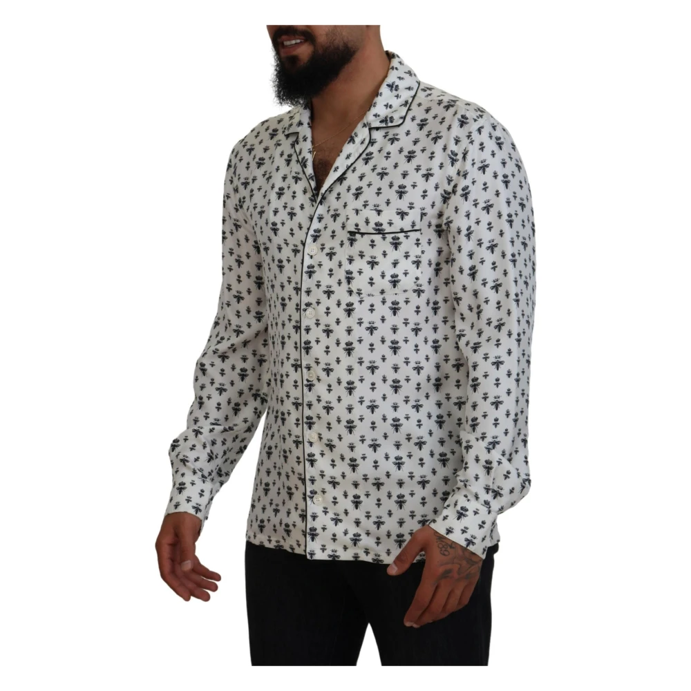 Dolce & Gabbana Bijenprint Linnen Pyjama Shirt White Heren
