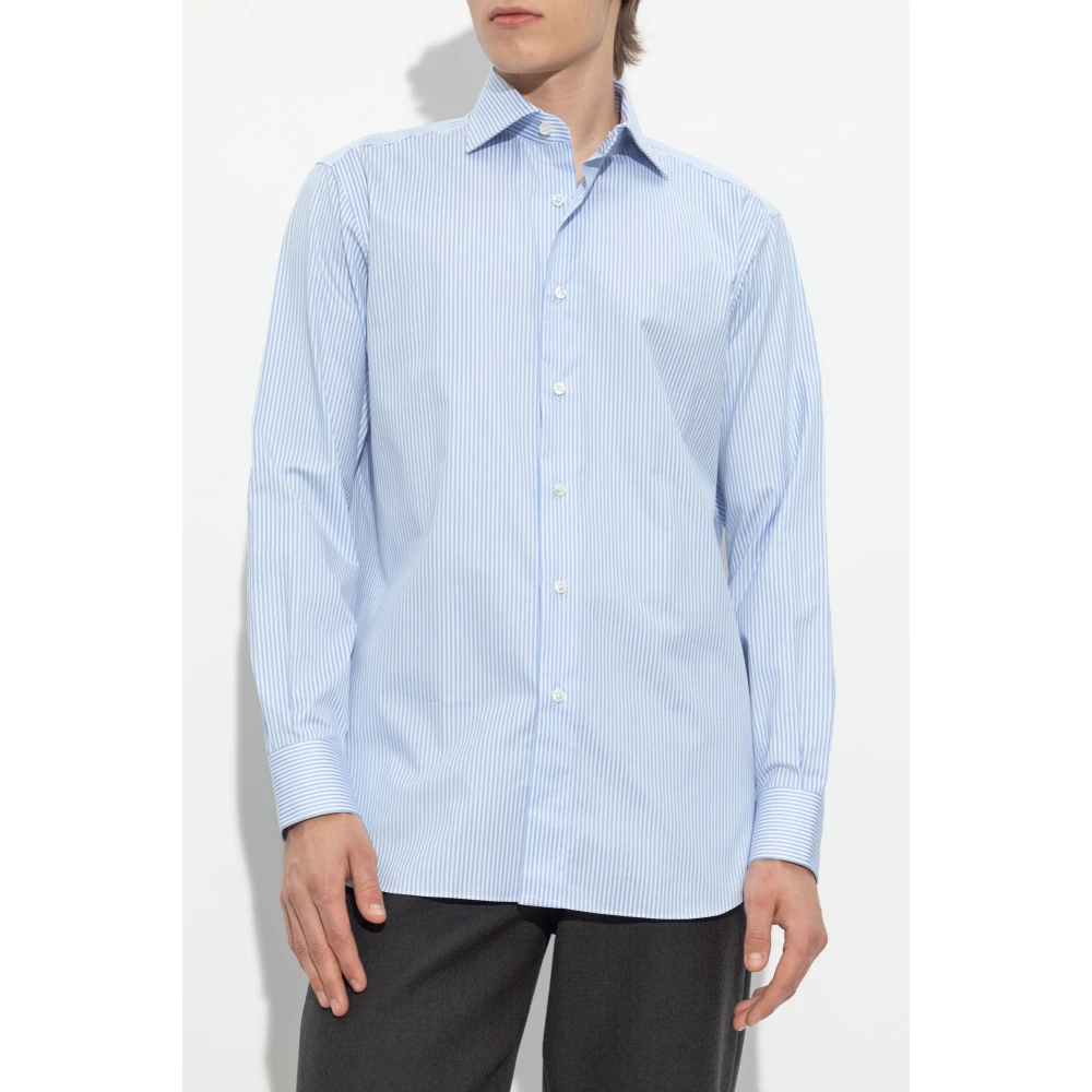 Brioni Katoenen overhemd Blue Heren