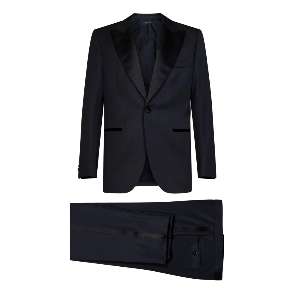 Brioni Blauw Wol Tuxedo Pak Zijden Details Blue Heren