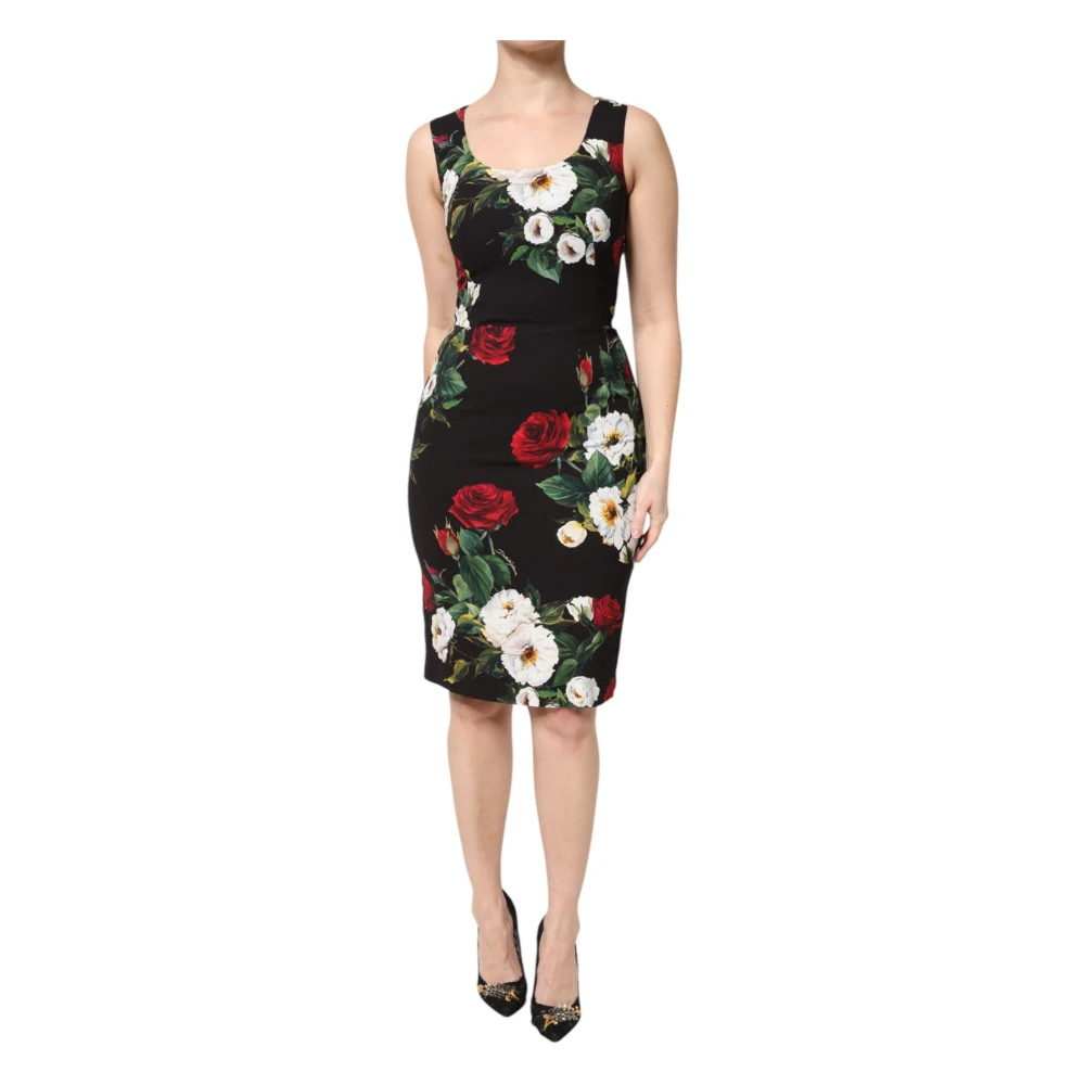 Dolce & Gabbana Women's Multicolor Short Dresses, S, Black Floral Sheath Dress
