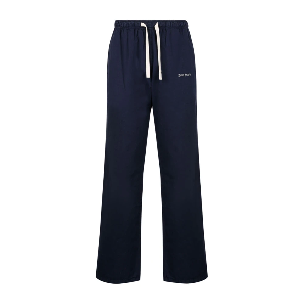 Palm Angels Men's Blue Embroidered Logo Trousers - Wide Trousers - S - Trousers