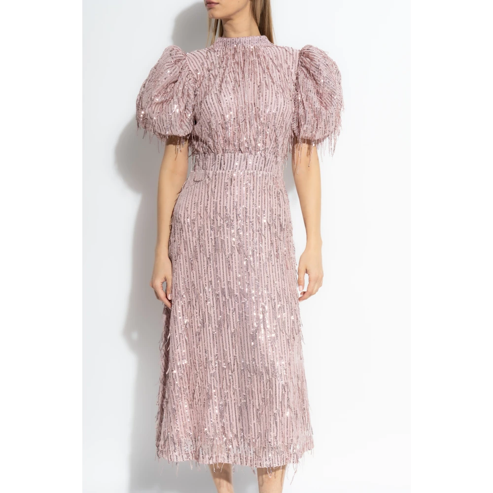 Rotate Birger Christensen Paillettenjurk met Franjes en Glinstering Pink Dames