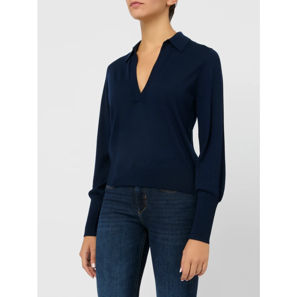 Kangra Blauwe Merino V-hals trui Blue Dames