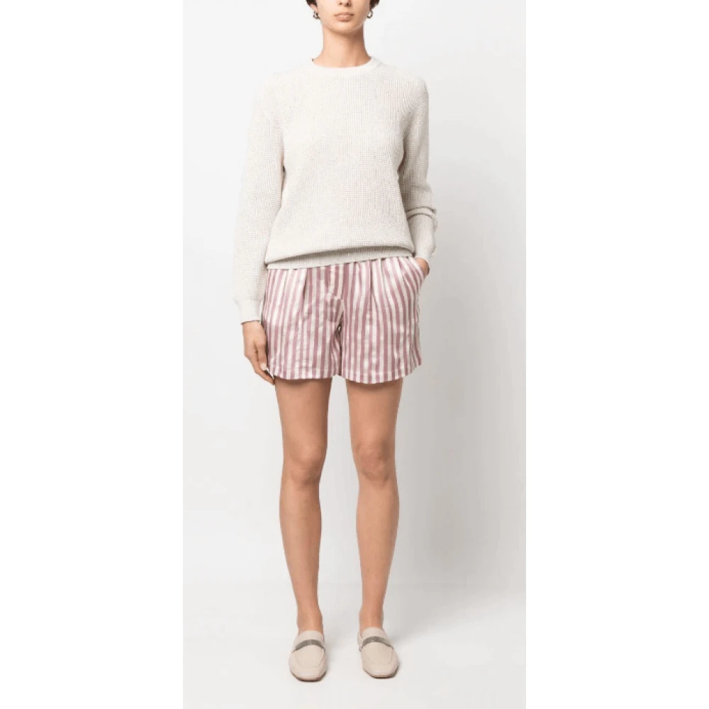 BRUNELLO CUCINELLI Gestreepte zijden blend mini shorts Pink Dames