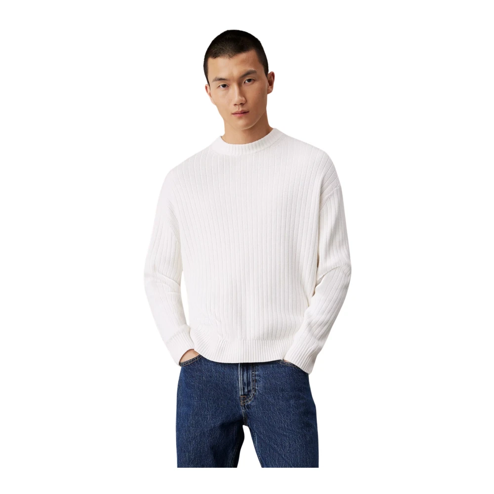 Calvin Klein Jeans Ivoor Linear Sweater Katoen Biologisch White Heren