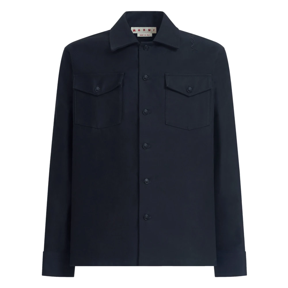 Marni Navy Blauwe Twill Overhemd Black Heren