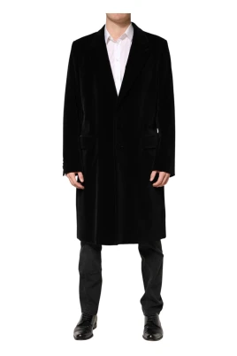 Bomullsammets lång trenchcoat