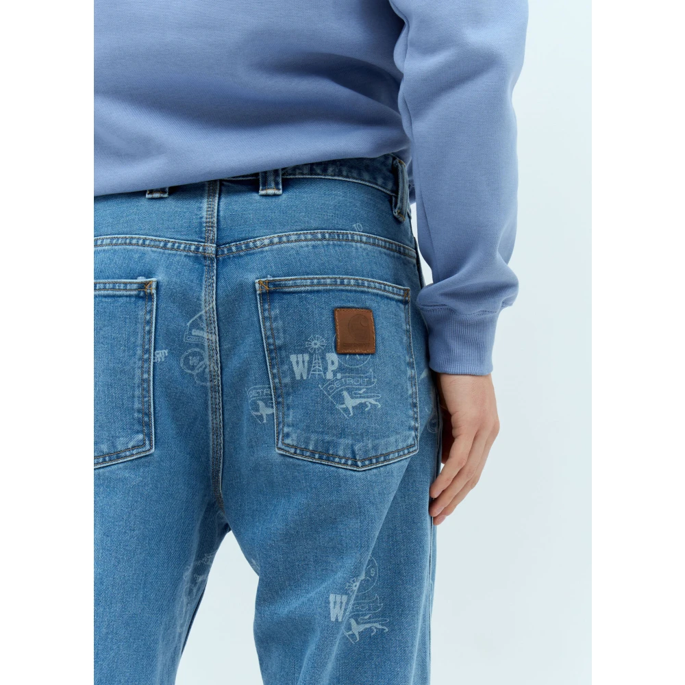 Carhartt WIP Jacquard Stamp Straight Leg Jeans Blue Heren