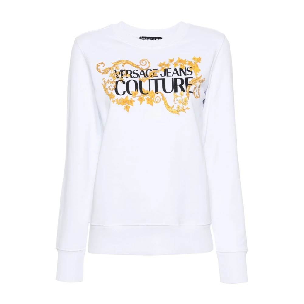 Versace Jeans Couture Barocco Print Crew Neck Sweater White Dames