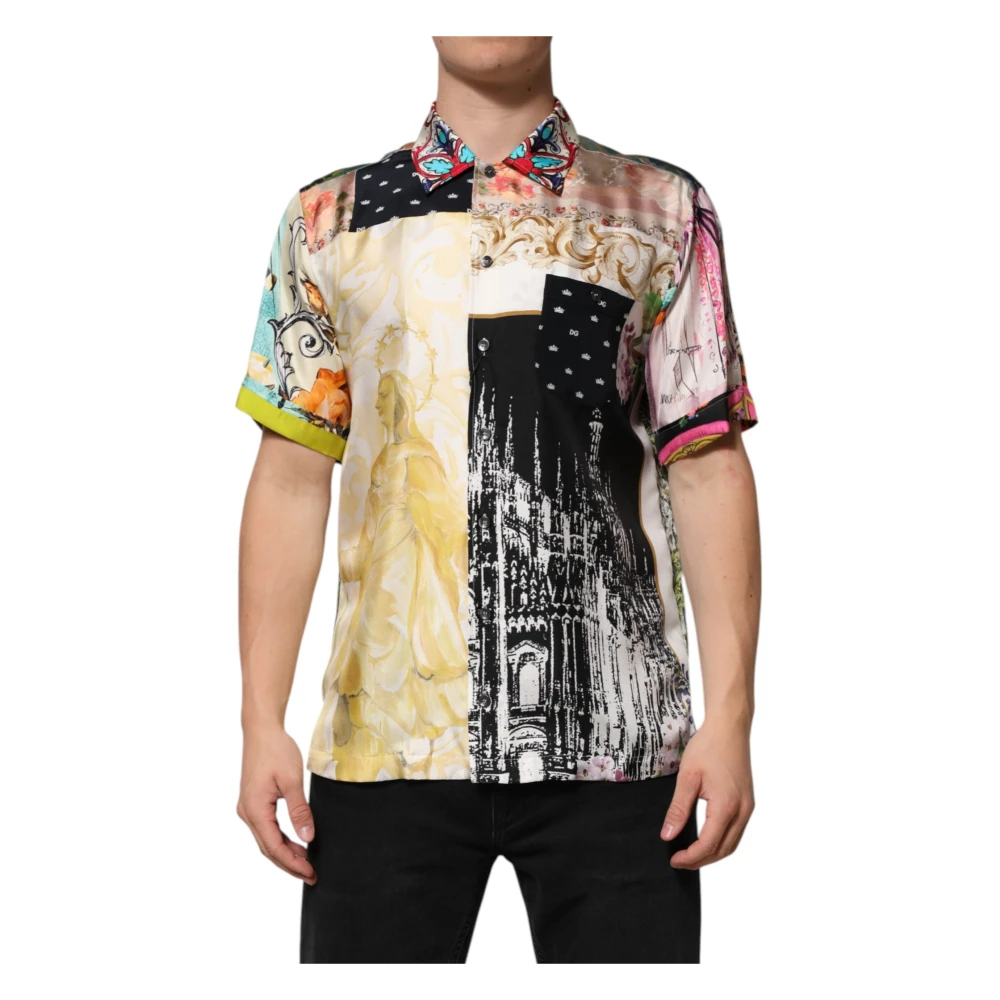 Dolce & Gabbana Men's Multicolor Printed Button Down Casual Shirt - Short Sleeve Shirts - M - Shirts